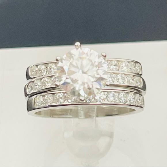 Amazon.com: 3 Ct Moissanite Engagement Ring 925 Silver  size 7 moissanite wedding engagement 3 ring set sterling silver 925